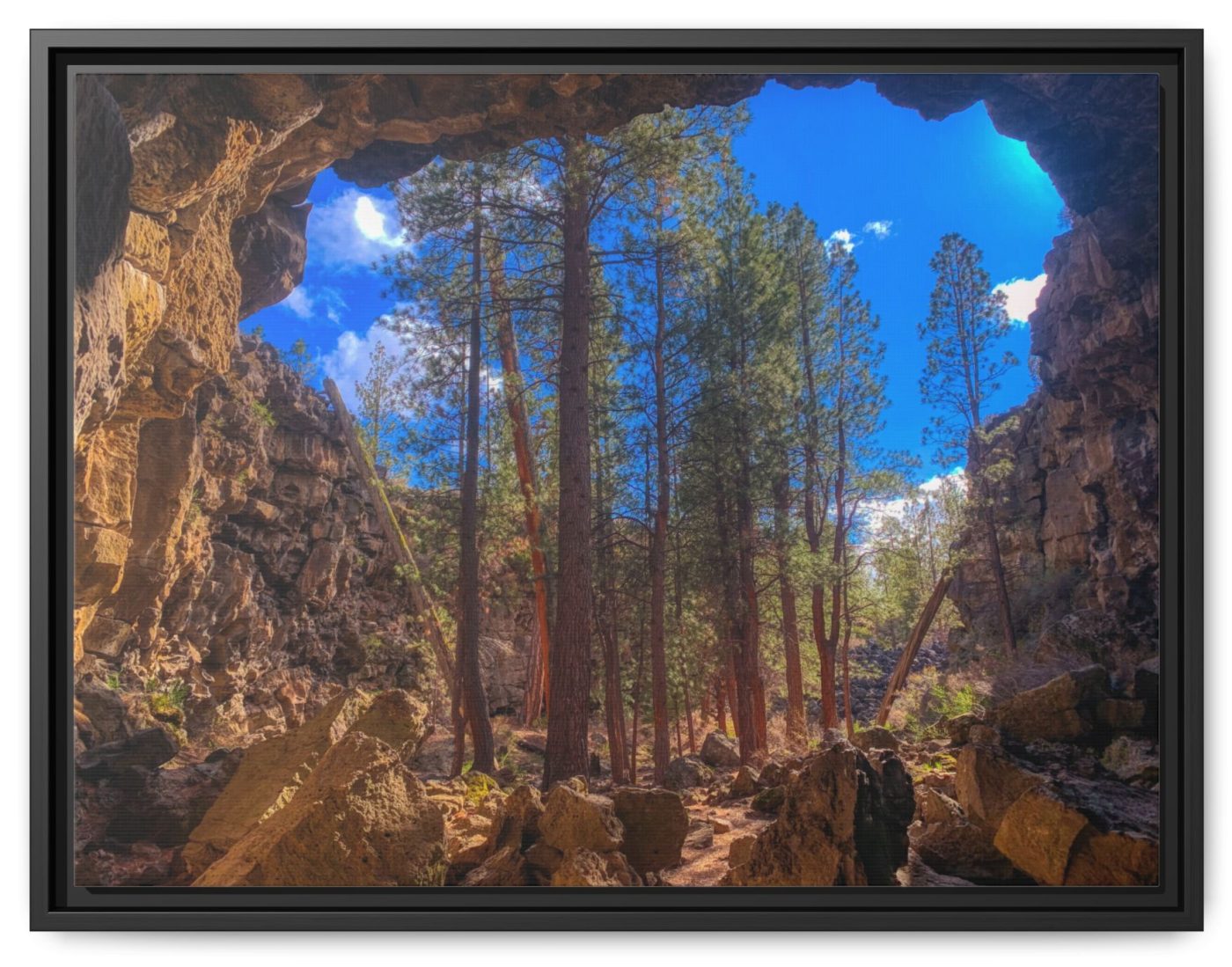Cave Passage to a Hidden Forest – Framed Fine Art Matte Canvas